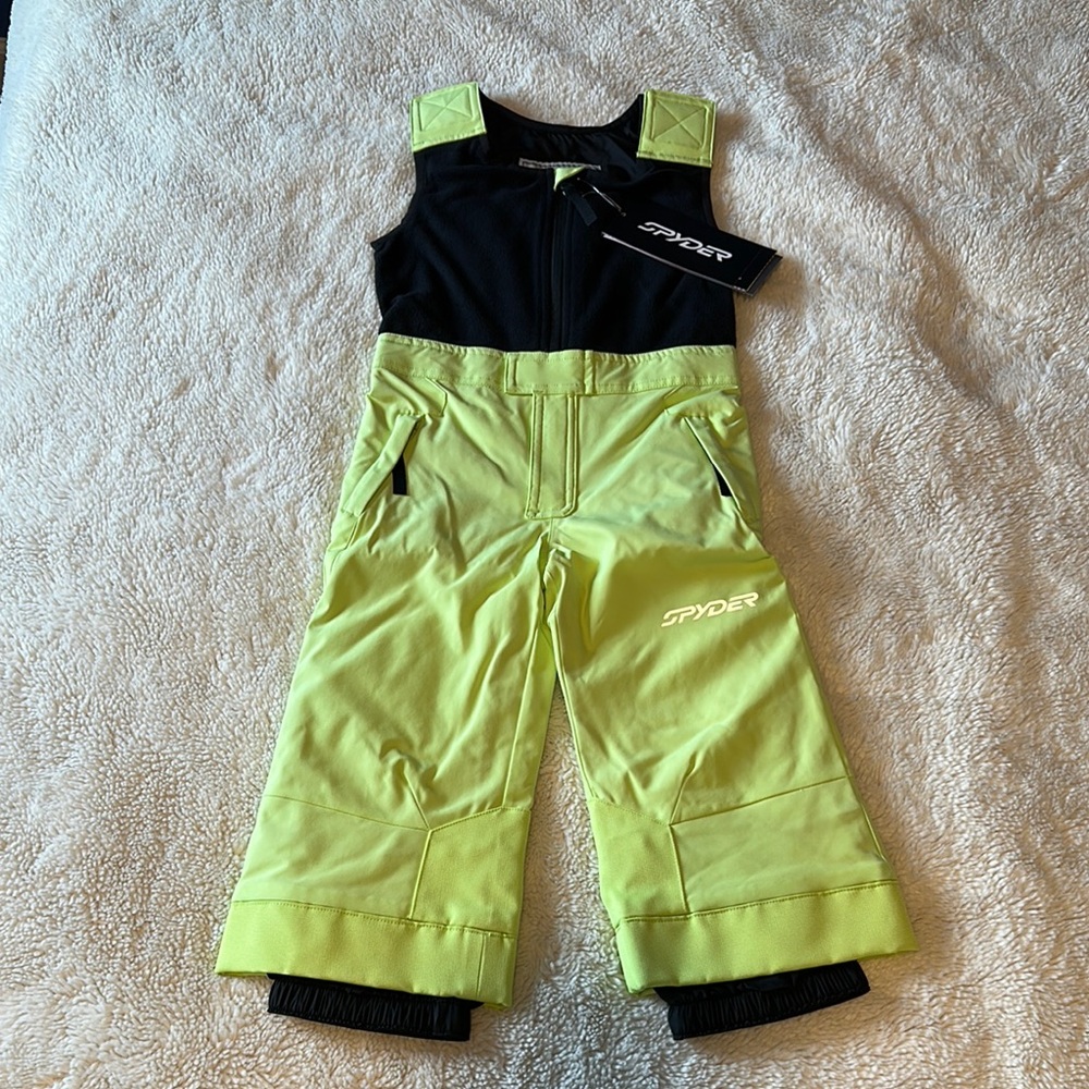 NWT Kids Spyder Expedition ski bibs Neon Green and Black 3T